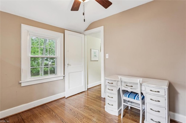28 Shirley Rd, Newport News, VA 23601 - office space featuring baseboards, light wood-style flooring, lofted ceiling, and a ceiling fan