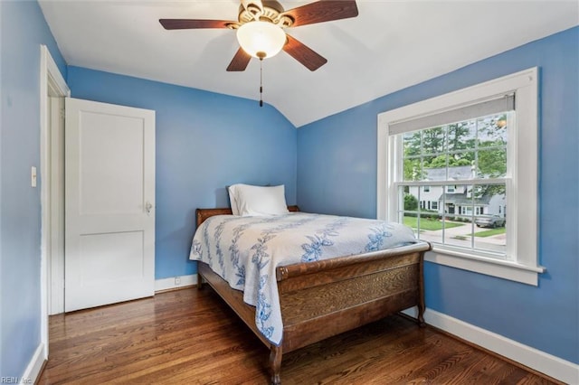 28 Shirley Rd, Newport News, VA 23601 - bedroom featuring vaulted ceiling, baseboards, wood finished floors, and a ceiling fan