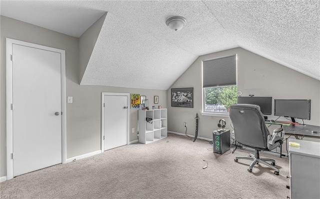 403 Joel Ct, Newport News, VA 23608 - office area with carpet floors, vaulted ceiling, a textured ceiling, and baseboards