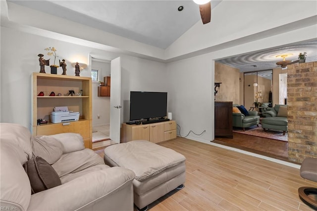 224 Iroquois Rd, Virginia Beach, VA 23462 - living room featuring lofted ceiling, a ceiling fan, and light wood-type flooring
