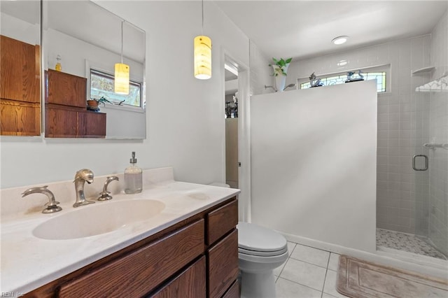 224 Iroquois Rd, Virginia Beach, VA 23462 - bathroom featuring a stall shower, vanity, tile patterned floors, and toilet