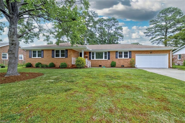 4680 Miles Standish Rd, Virginia Beach, VA 23455 - single story home featuring concrete driveway, a garage, a front lawn, brick siding, and crawl space