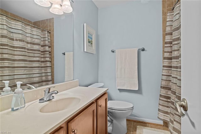 4680 Miles Standish Rd, Virginia Beach, VA 23455 - full bathroom with vanity, toilet, tile patterned flooring, and a shower with shower curtain