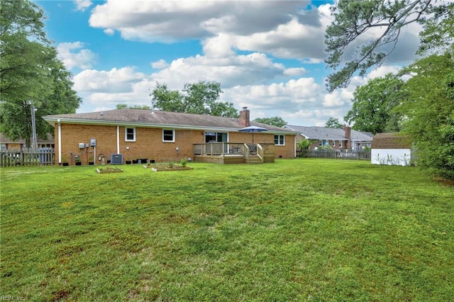 4680 Miles Standish Rd, Virginia Beach, VA 23455 - rear view of house with a wooden deck, a chimney, and brick siding