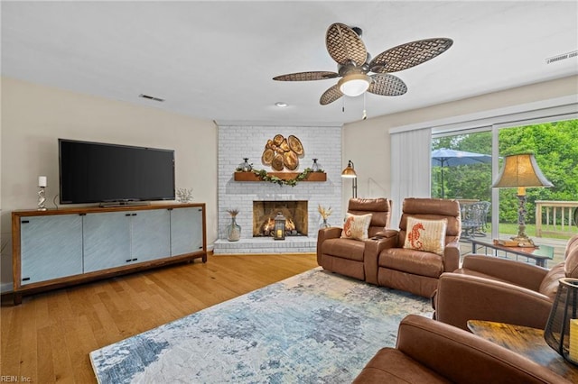 4680 Miles Standish Rd, Virginia Beach, VA 23455 - living area with ceiling fan, wood finished floors, a brick fireplace, and recessed lighting