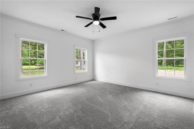 1064 Tulls Creek Rd, Moyock, NC 27958 - unfurnished room featuring baseboards, crown molding, carpet, and ceiling fan