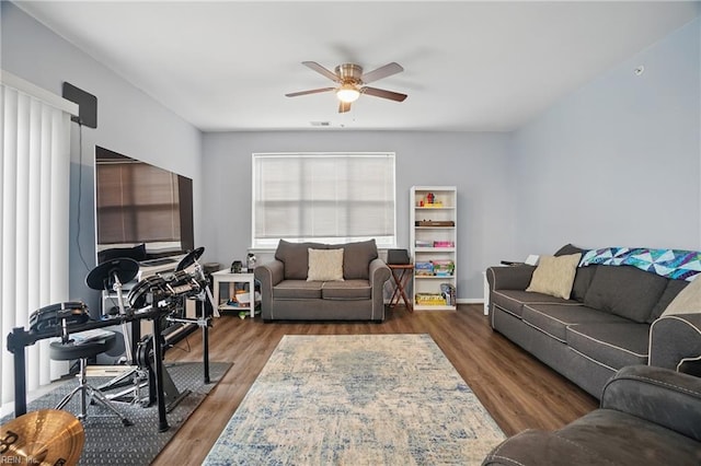 4316 Colindale Rd Unit 106, Chesapeake, VA 23321 - living area featuring ceiling fan, wood finished floors, and baseboards