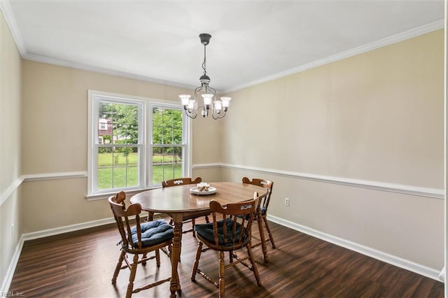 118 Cove Rd, Newport News, VA 23608 - dining space with a chandelier, dark wood finished floors, baseboards, and crown molding
