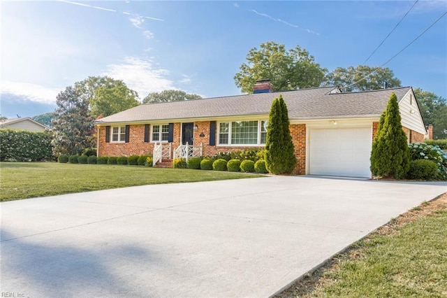 1808 Ashley Dr, Virginia Beach, VA 23454 - ranch-style home featuring a garage, brick siding, a front lawn, and concrete driveway