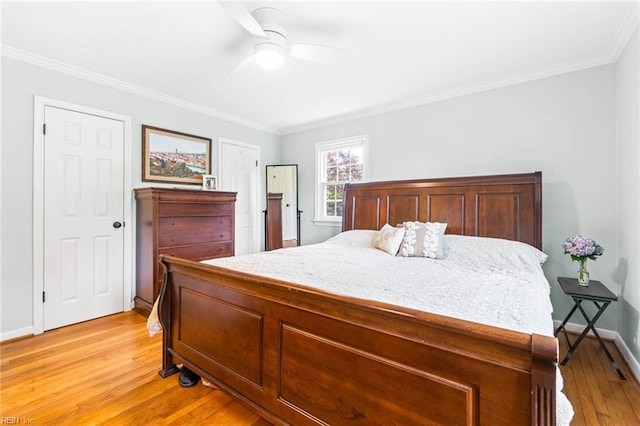 1808 Ashley Dr, Virginia Beach, VA 23454 - bedroom featuring light wood-style flooring, ornamental molding, baseboards, and a ceiling fan