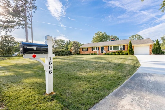 1808 Ashley Dr, Virginia Beach, VA 23454 - ranch-style house with driveway, a garage, a front lawn, and brick siding