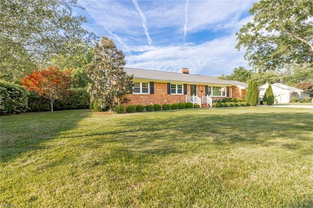 1808 Ashley Dr, Virginia Beach, VA 23454 - ranch-style home with a front lawn, a chimney, and brick siding