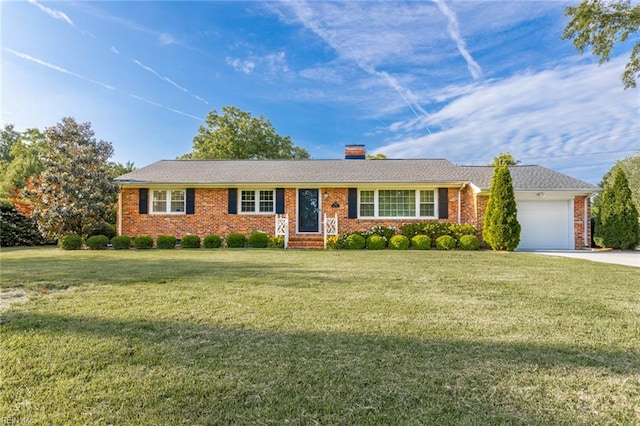 1808 Ashley Dr, Virginia Beach, VA 23454 - ranch-style home with a garage, a front lawn, concrete driveway, a chimney, and brick siding