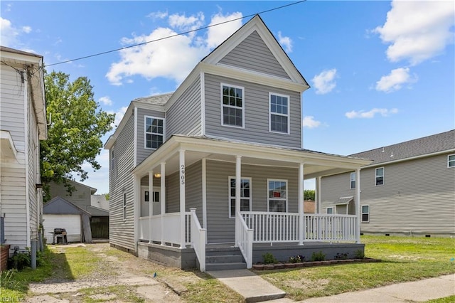 2905 Roanoke Ave, Newport News, VA 23607 - view of front of home featuring a porch, dirt driveway, and a detached garage