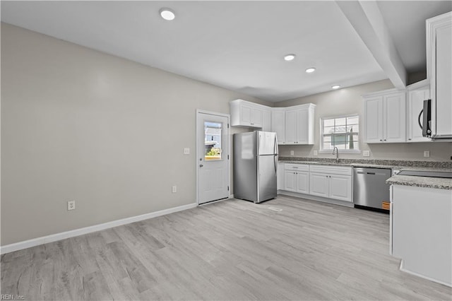 2905 Roanoke Ave, Newport News, VA 23607 - kitchen featuring stainless steel appliances, light wood-style flooring, white cabinetry, baseboards, and recessed lighting