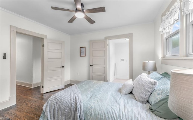 1006 Mayfield Ave, Chesapeake, VA 23324 - bedroom with dark wood-type flooring, ornamental molding, baseboards, and ceiling fan