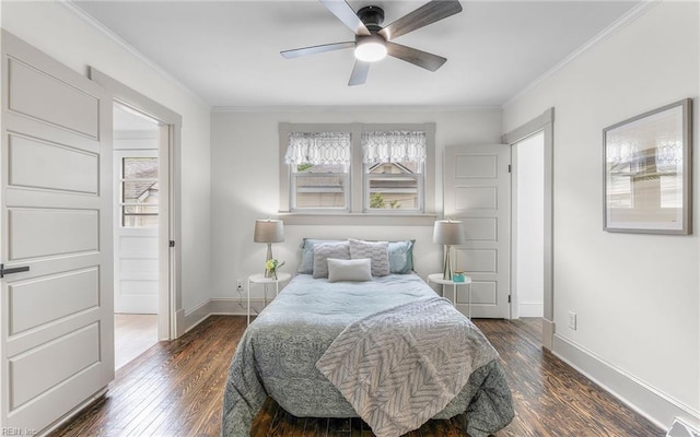 1006 Mayfield Ave, Chesapeake, VA 23324 - bedroom with dark wood-style flooring, crown molding, baseboards, and a ceiling fan