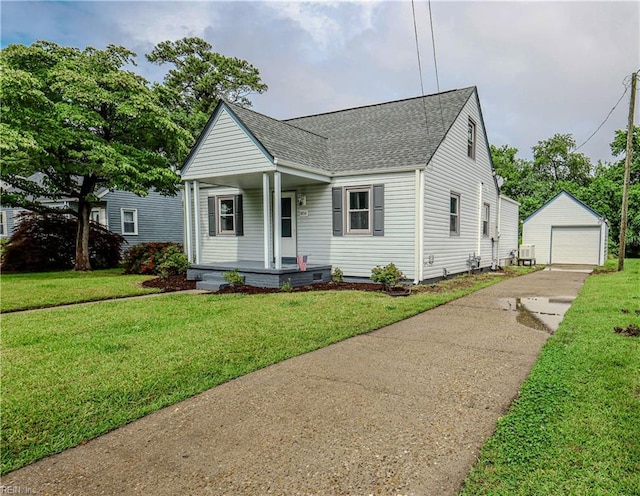 8014 E Glen Rd, Norfolk, VA 23505 - bungalow-style home with concrete driveway, covered porch, an outdoor structure, roof with shingles, and a garage