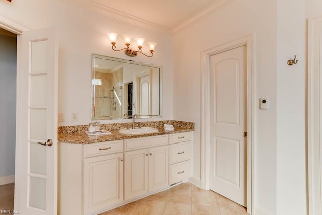 102 Ships Lndg, Carrollton, VA 23314 - full bathroom with vanity, ornamental molding, a shower, and baseboards