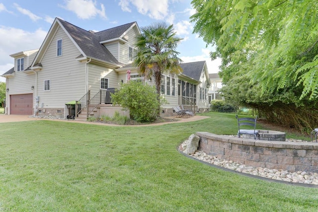102 Ships Lndg, Carrollton, VA 23314 - view of side of property featuring an attached garage, a yard, crawl space, and roof with shingles