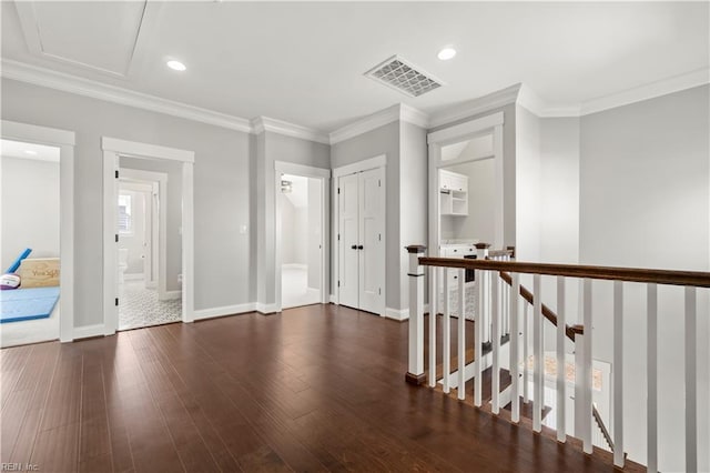 3527 Glencoe Ct, Chesapeake, VA 23322 - hallway featuring wood finished floors, ornamental molding, baseboards, and recessed lighting