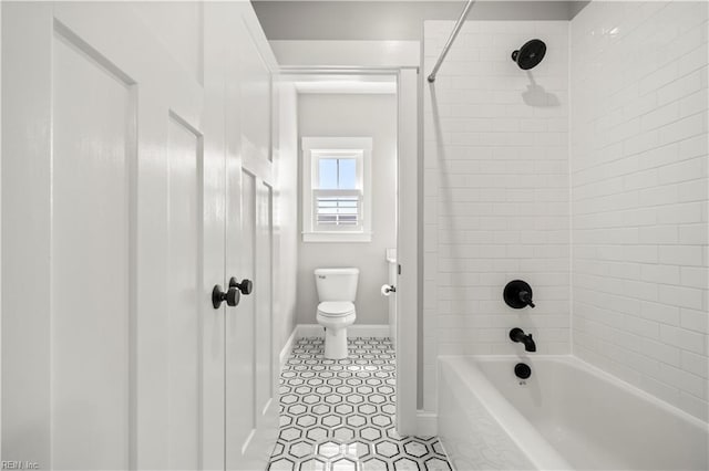 3527 Glencoe Ct, Chesapeake, VA 23322 - bathroom featuring tub / shower combination, toilet, tile patterned flooring, and baseboards