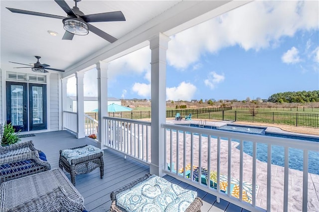 3527 Glencoe Ct, Chesapeake, VA 23322 - wooden deck featuring ceiling fan and a fenced backyard