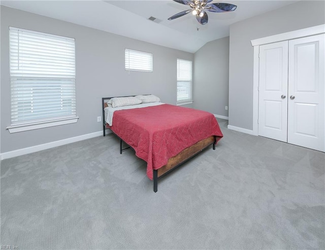 1920 Flintshire Dr, Chesapeake, VA 23323 - bedroom with carpet, baseboards, a closet, vaulted ceiling, and a ceiling fan