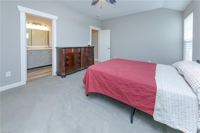 1920 Flintshire Dr, Chesapeake, VA 23323 - bedroom with light carpet, ensuite bathroom, lofted ceiling, ceiling fan, and baseboards