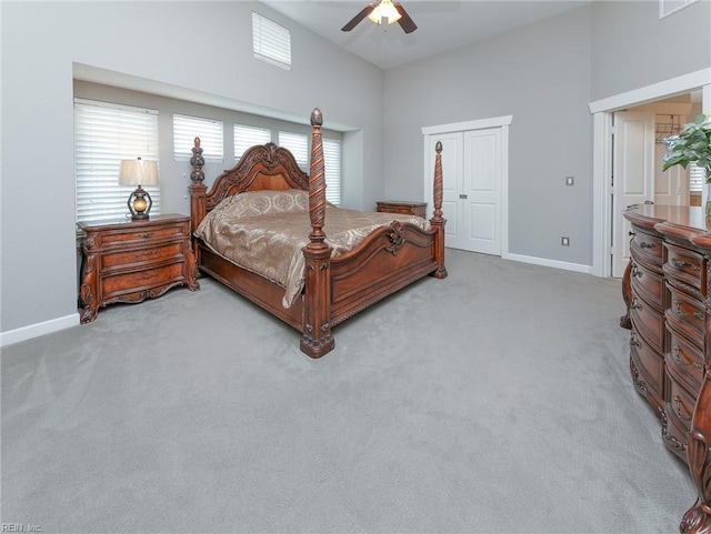 1920 Flintshire Dr, Chesapeake, VA 23323 - carpeted bedroom with baseboards, a high ceiling, and a ceiling fan