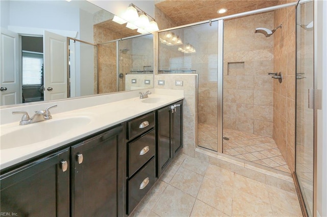 1920 Flintshire Dr, Chesapeake, VA 23323 - full bathroom with a shower stall, double vanity, and tile patterned flooring
