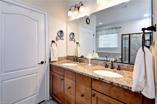 3907 Ethan Ln, Williamsburg, VA 23188 - bathroom with double vanity, a bathtub, and a shower with shower door