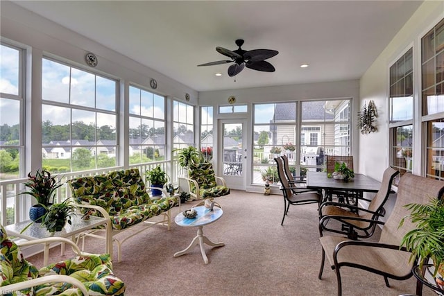 3907 Ethan Ln, Williamsburg, VA 23188 - sunroom / solarium with plenty of natural light, ceiling fan, carpet, and recessed lighting