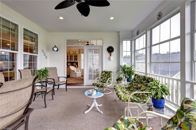 3907 Ethan Ln, Williamsburg, VA 23188 - sunroom / solarium featuring ceiling fan, healthy amount of natural light, carpet, and recessed lighting