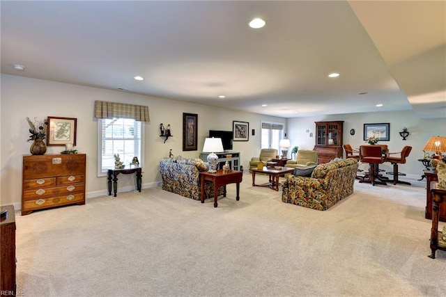 3907 Ethan Ln, Williamsburg, VA 23188 - living area featuring light colored carpet, recessed lighting, and baseboards