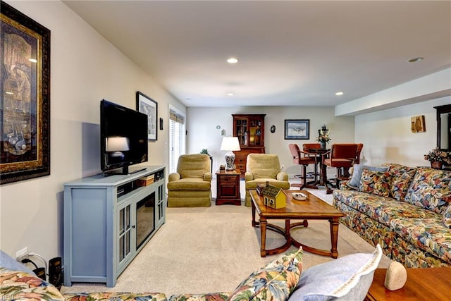 3907 Ethan Ln, Williamsburg, VA 23188 - living room featuring light colored carpet and recessed lighting
