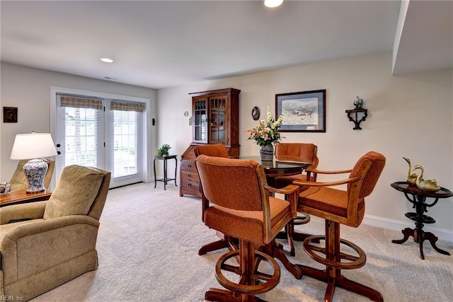 3907 Ethan Ln, Williamsburg, VA 23188 - dining room featuring light colored carpet, recessed lighting, and baseboards