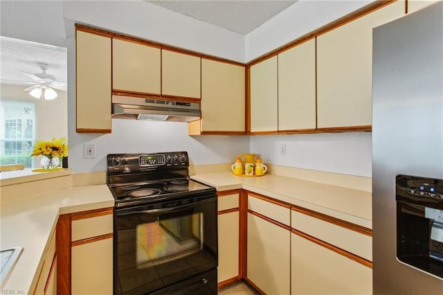 5113 Thatcher Way, Virginia Beach, VA 23456 - kitchen with stainless steel fridge, electric range, under cabinet range hood, light countertops, and a textured ceiling