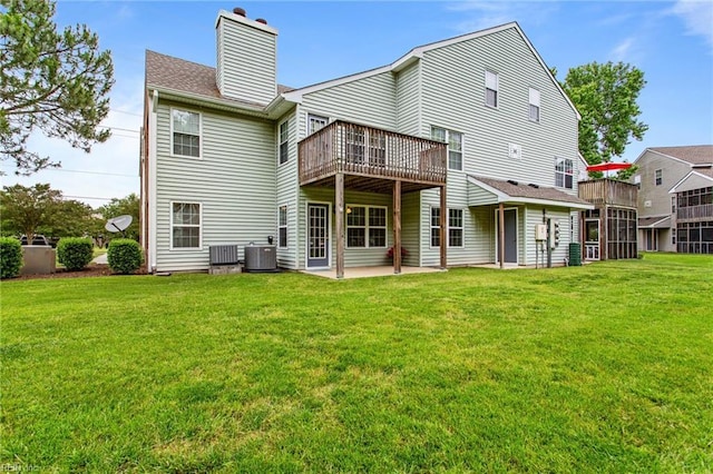 5113 Thatcher Way, Virginia Beach, VA 23456 - back of property with a chimney, central AC unit, a yard, and a patio area