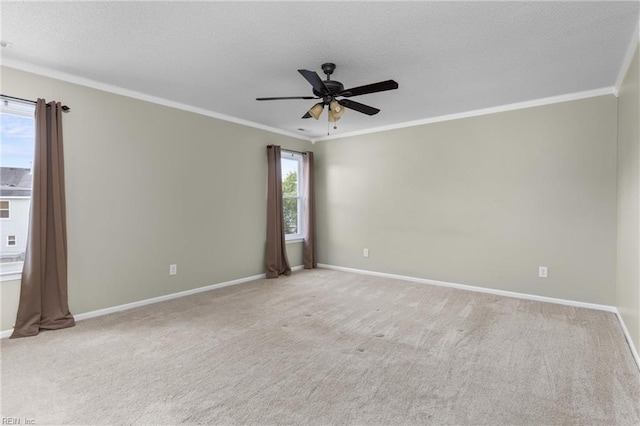 401 Fire Box Ct, Chesapeake, VA 23323 - empty room with a textured ceiling, ornamental molding, baseboards, ceiling fan, and carpet