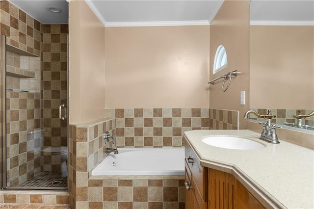 401 Fire Box Ct, Chesapeake, VA 23323 - bathroom featuring vanity, a bath, a stall shower, and crown molding