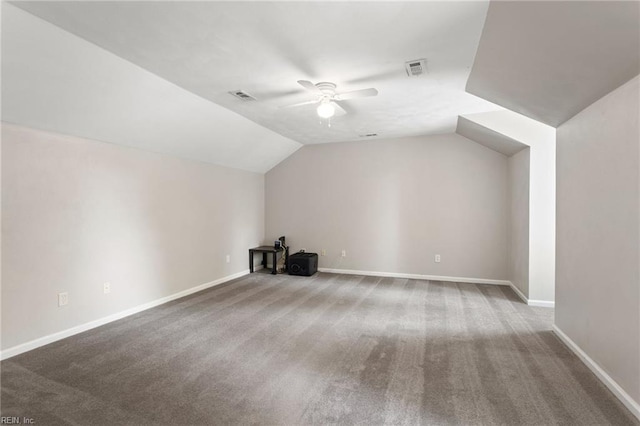 6218 Whaley Ct, Norfolk, VA 23502 - bonus room featuring carpet flooring, a ceiling fan, lofted ceiling, and baseboards