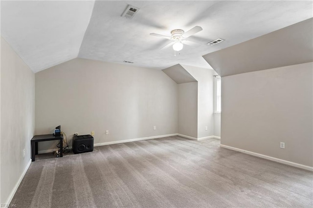 6218 Whaley Ct, Norfolk, VA 23502 - bonus room with lofted ceiling, a ceiling fan, baseboards, and carpet