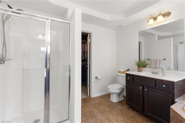 5516 Sadie Ln, Virginia Beach, VA 23462 - full bath featuring a shower stall, vanity, toilet, a spacious closet, and baseboards