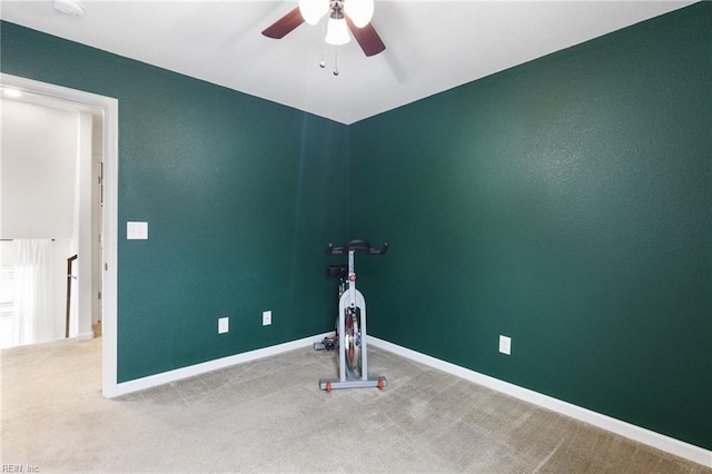 5516 Sadie Ln, Virginia Beach, VA 23462 - workout room with a ceiling fan, carpet floors, and baseboards