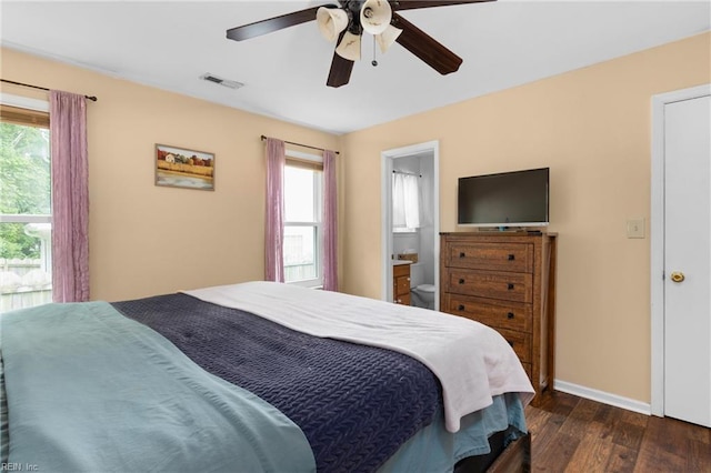 112 Hopemont Ln, Suffolk, VA 23434 - bedroom with dark wood-style flooring, multiple windows, baseboards, and ceiling fan