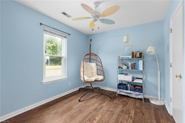 112 Hopemont Ln, Suffolk, VA 23434 - living area featuring wood finished floors, a ceiling fan, and baseboards