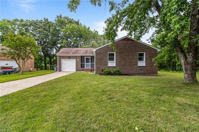 2 Sheralyn Pl, Hampton, VA 23666 - view of front facade featuring brick siding, an attached garage, concrete driveway, a front lawn, and crawl space