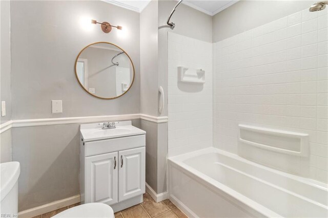 2 Sheralyn Pl, Hampton, VA 23666 - bathroom with toilet, vanity, tub / shower combination, tile patterned floors, and ornamental molding