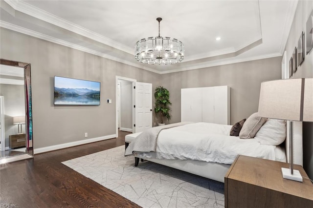 1909 N Fowlers Close Close, Williamsburg, VA 23185 - bedroom with a chandelier, wood finished floors, baseboards, a raised ceiling, and recessed lighting